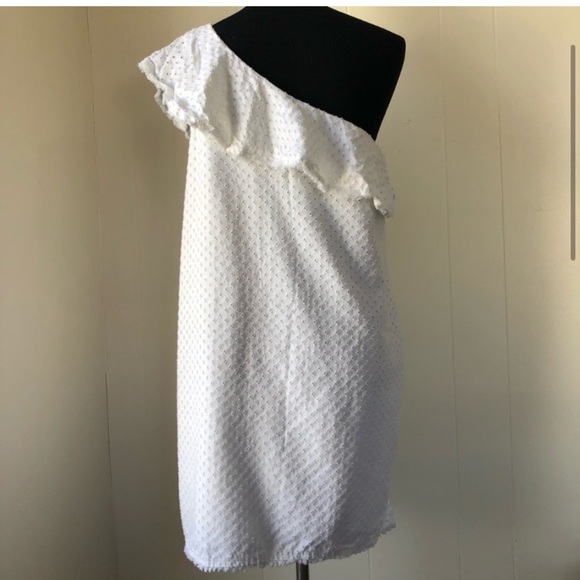 Cloth &Stone for Anthro One-Shoulder Eyelet Ruffle Mini Dress feminine coastal - Picture 5 of 14